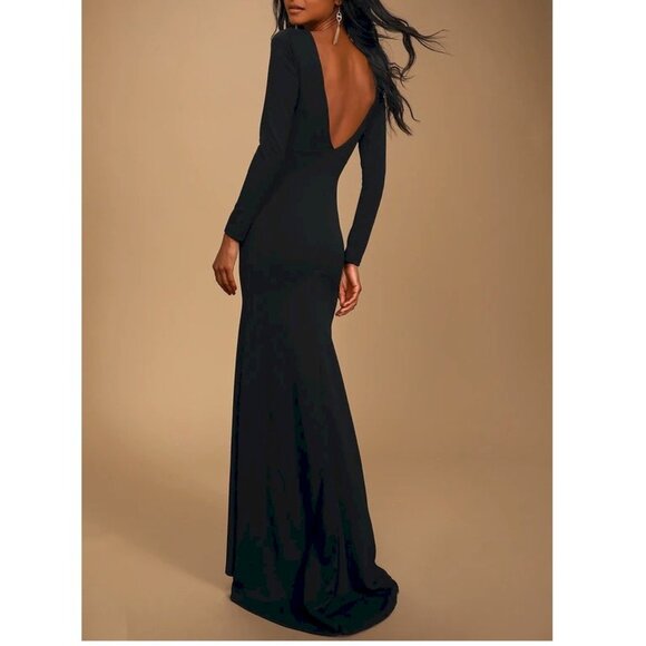 Lulus Black Wait For Me Black Long Sleeve Elvira Dress Size Medium NWOT - Picture 4 of 10